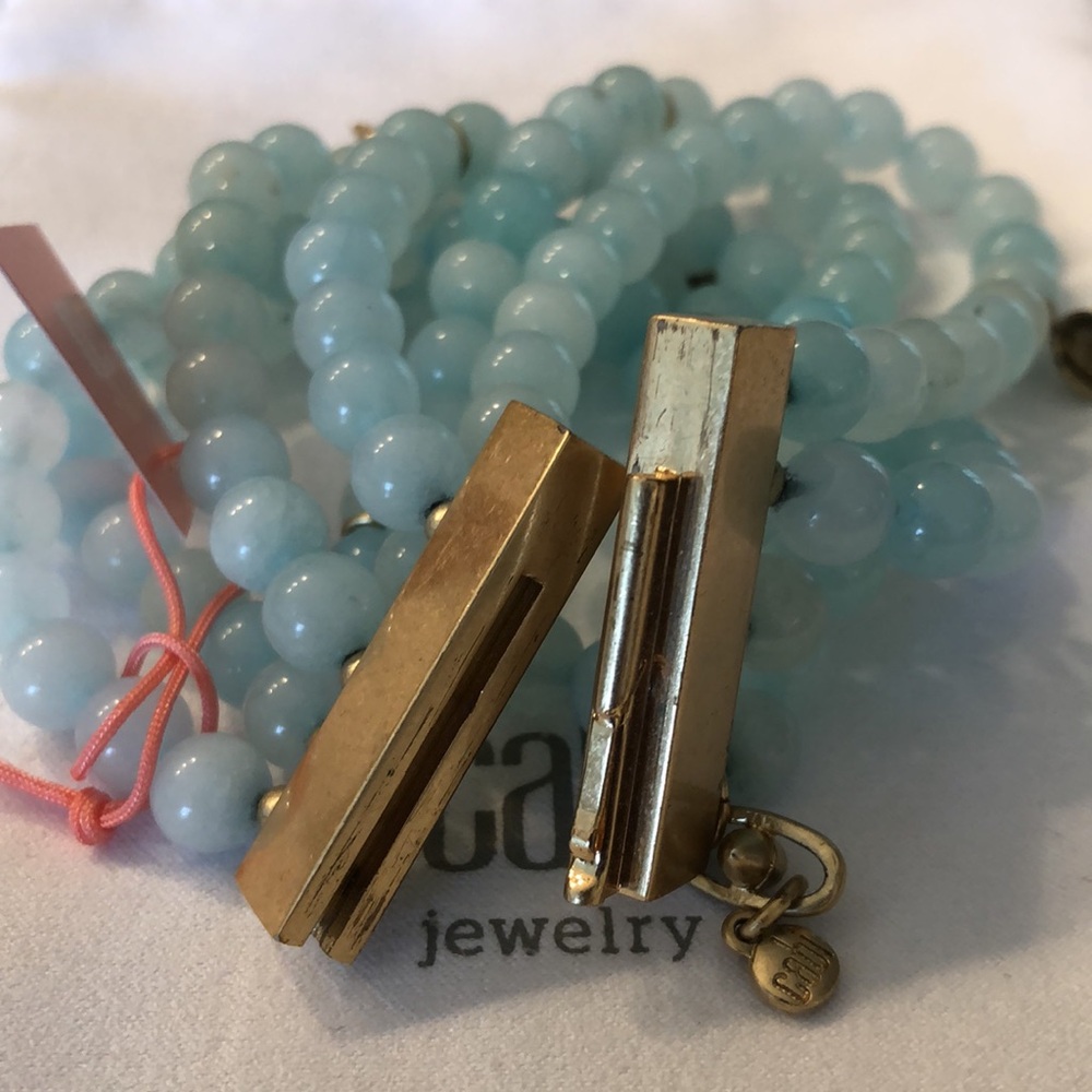 CAbi Pale Blue Beaded Multi-Strand Bracelet with Gold Charms - Picture 4 of 5